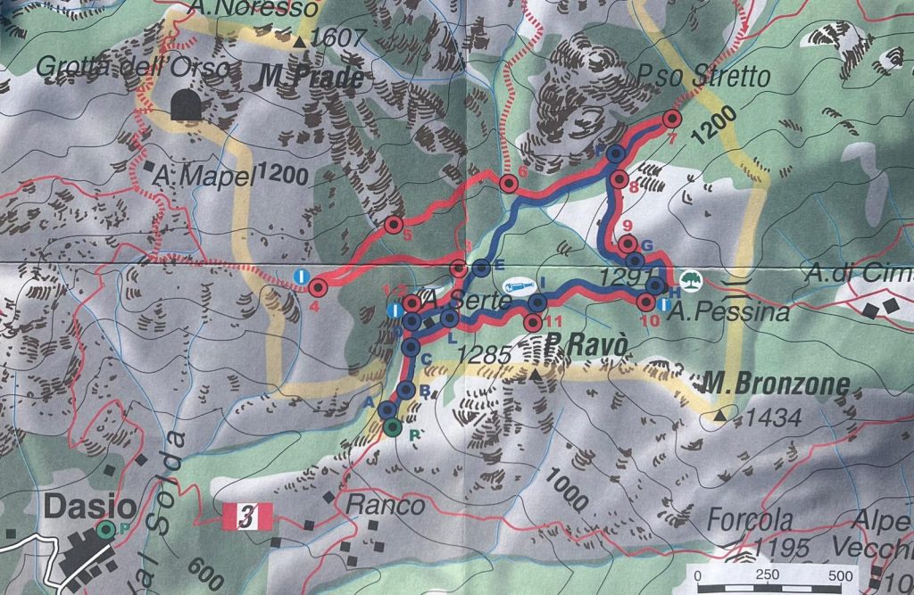 Kaart van de routes van SENTIERO FAUNISTICO M. MONTI & VIA DEI CANTI